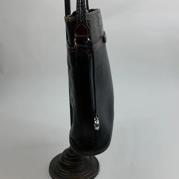 Vintage Brighton Leather braided Double strap shoulder bag black Brown Silver - Picture 4 of 17